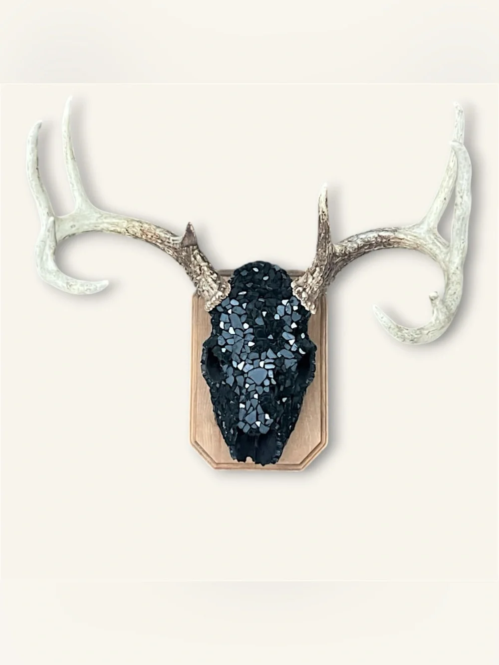 Black Fireglass Bedazzled Deer Skull Wall Art Home Decor Boho taxidermy